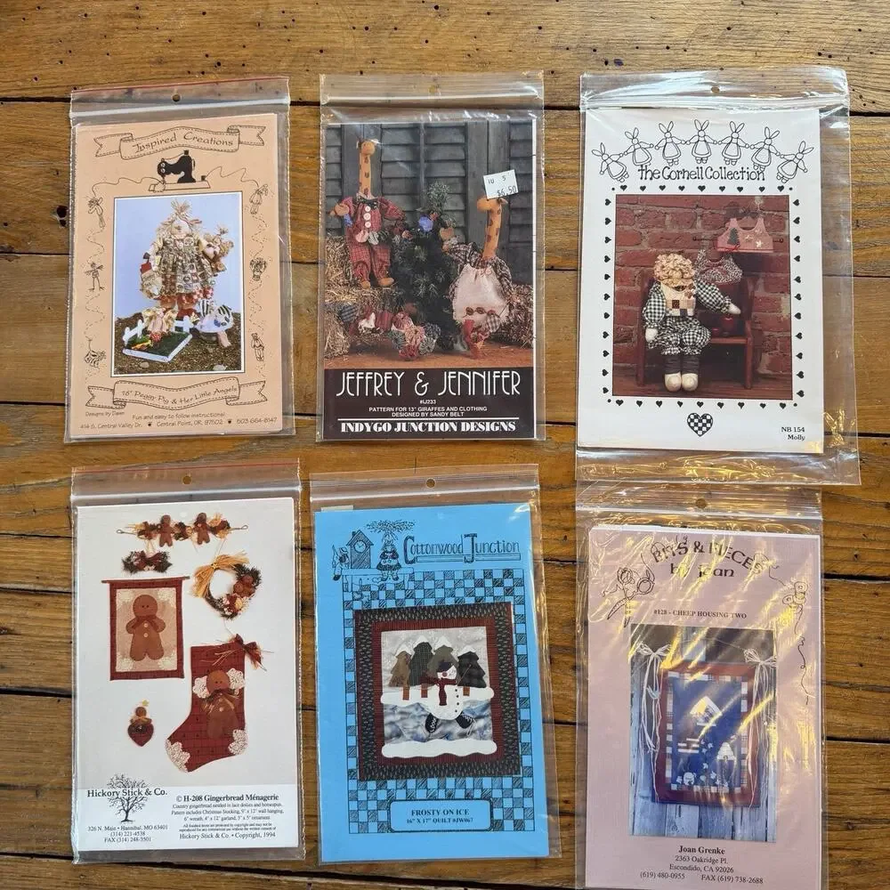 Vintage Craft Pattern Lot Country Folk Christmas Dolls Gingerbread Snowman Quilt